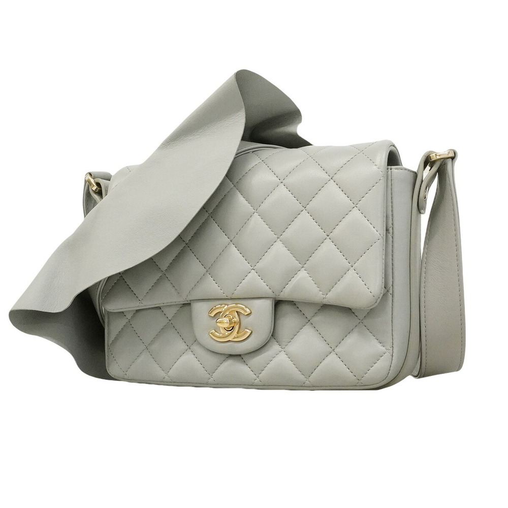Chanel Matelassé Lambskin Shoulder Bag, Grey Champagne, Women's, P3440204